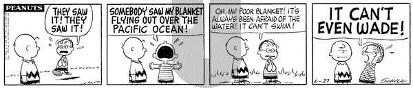Peanuts on Wednesday June 27, 1962 Comic Strip