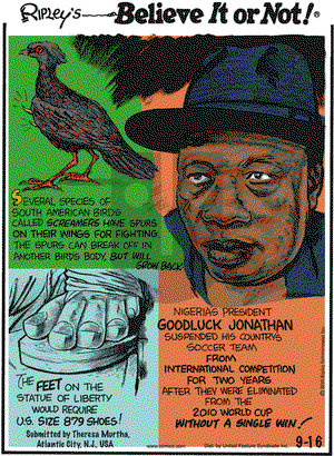 Ripley's Believe It or Not - Thursday September 16, 2010 Comic Strip
