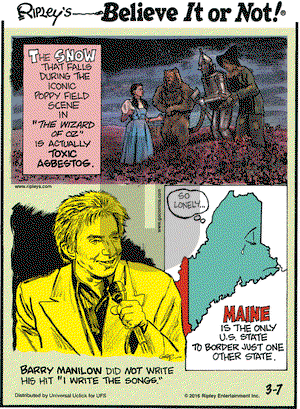 Ripley's Believe It or Not on Monday March 7, 2016 Comic Strip