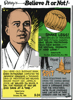 Ripley's Believe It or Not on Tuesday August 24, 2010 Comic Strip
