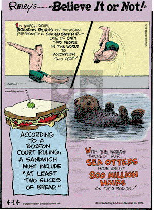 Ripley's Believe It or Not on Saturday April 14, 2018 Comic Strip