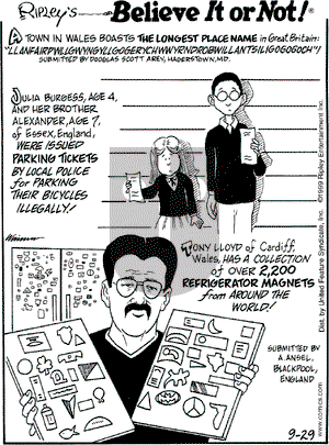 Ripley's Believe It or Not on Wednesday September 29, 1999 Comic Strip