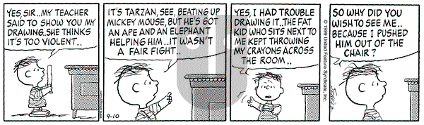 Peanuts on Friday September 10, 1999 Comic Strip