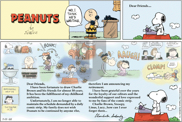 Peanuts - Sunday February 13, 2000 Comic Strip