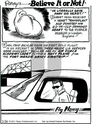 Ripley's Believe It or Not on Tuesday January 16, 2001 Comic Strip