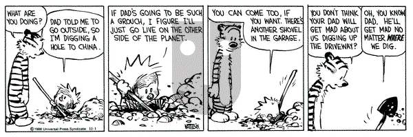 Calvin and Hobbes on Tuesday November 1, 1988 Comic Strip
