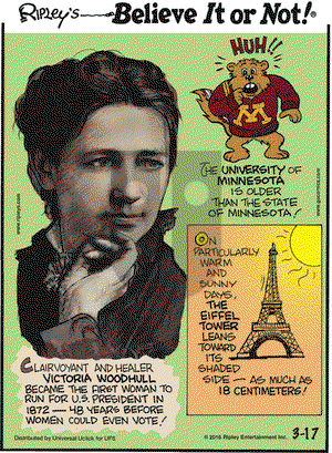 Ripley's Believe It or Not on Thursday March 17, 2016 Comic Strip
