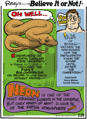 Ripley's Believe It or Not on Saturday February 26, 2011 Comic Strip
