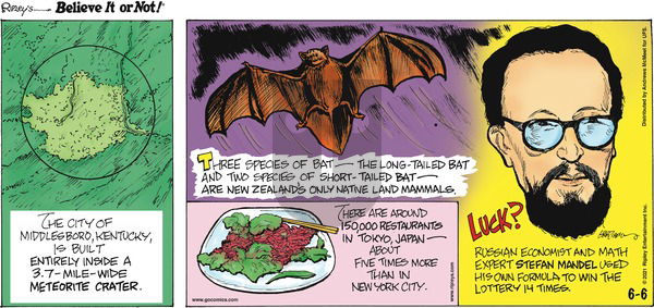 Ripley's Believe It or Not on Sunday June 6, 2021 Comic Strip