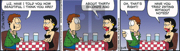 Garfield on Tuesday February 14, 2012 Comic Strip