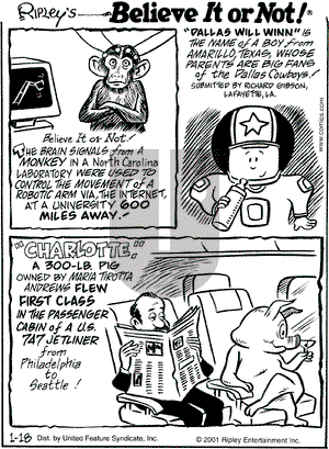 Ripley's Believe It or Not on Thursday January 18, 2001 Comic Strip
