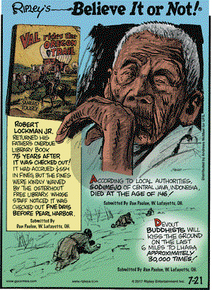 Ripley's Believe It or Not on Friday July 21, 2017 Comic Strip