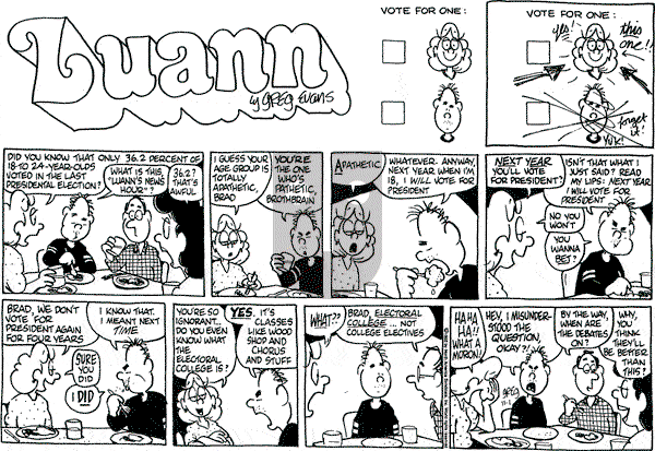 Luann on Sunday November 1, 1992 Comic Strip