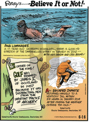 Ripley's Believe It or Not on Monday June 16, 2014 Comic Strip