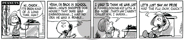 Peanuts - Monday April 8, 1974 Comic Strip