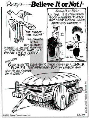 Ripley's Believe It or Not on Wednesday January 1, 1997 Comic Strip