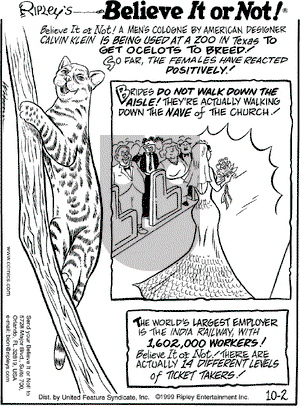 Ripley's Believe It or Not on Saturday October 2, 1999 Comic Strip