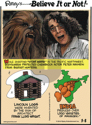 Ripley's Believe It or Not on Tuesday March 8, 2016 Comic Strip
