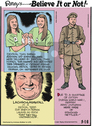 Ripley's Believe It or Not on Tuesday March 16, 2021 Comic Strip