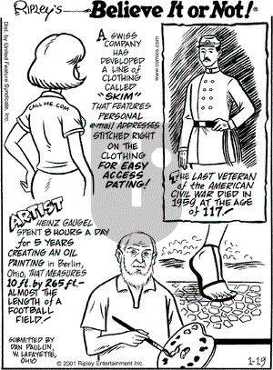 Ripley's Believe It or Not on Friday January 19, 2001 Comic Strip