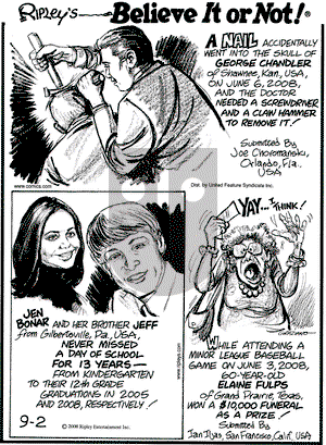 Ripley's Believe It or Not on Tuesday September 2, 2008 Comic Strip