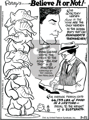 Ripley's Believe It or Not on Saturday March 21, 1998 Comic Strip
