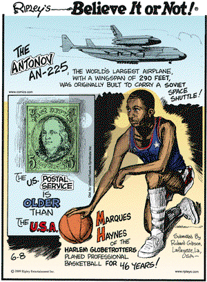Ripley's Believe It or Not on Monday June 8, 2009 Comic Strip