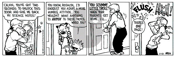 Calvin and Hobbes - Monday February 13, 1989 Comic Strip