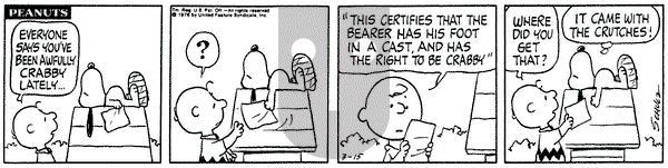 Peanuts on Monday March 15, 1976 Comic Strip