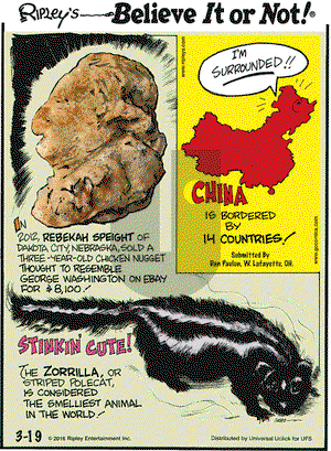 Ripley's Believe It or Not on Saturday March 19, 2016 Comic Strip