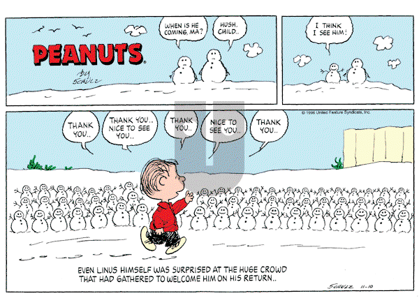 Peanuts - Sunday November 10, 1996 Comic Strip