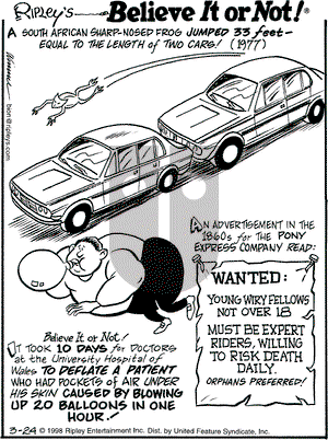 Ripley's Believe It or Not on Tuesday March 24, 1998 Comic Strip