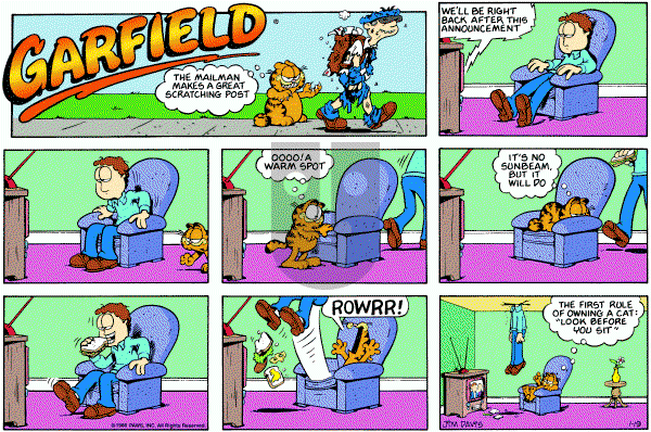 Garfield on Sunday January 19, 1986 Comic Strip