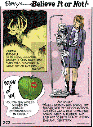 Ripley's Believe It or Not on Monday February 22, 2016 Comic Strip
