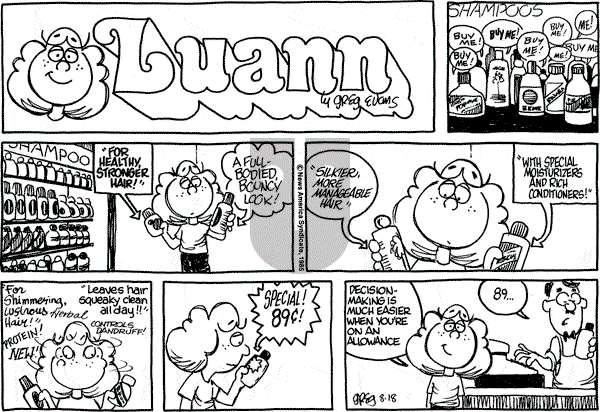 Luann on Sunday August 18, 1985 Comic Strip