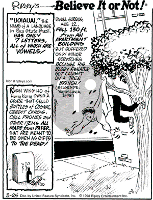 Ripley's Believe It or Not on Wednesday March 25, 1998 Comic Strip