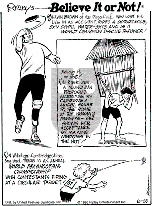 Ripley's Believe It or Not on Monday August 19, 1996 Comic Strip