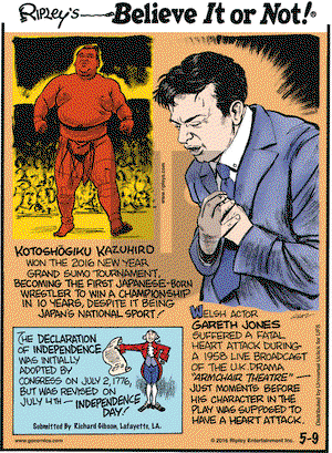 Ripley's Believe It or Not on Monday May 9, 2016 Comic Strip