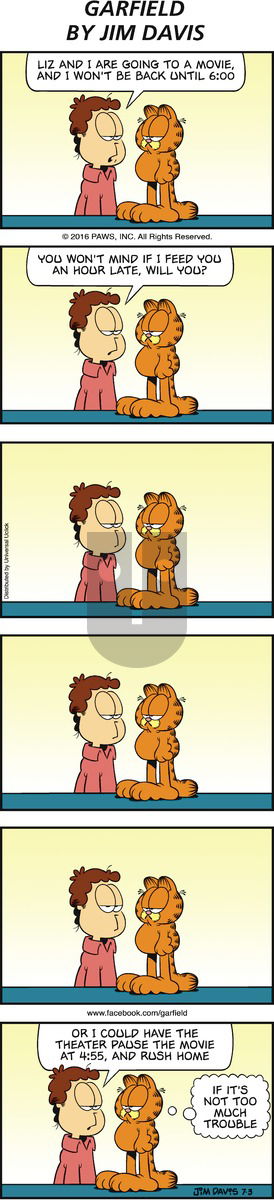 Garfield on Sunday July 3, 2016 Comic Strip
