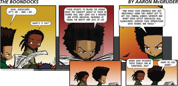 The Boondocks on Sunday October 27, 2002 Comic Strip