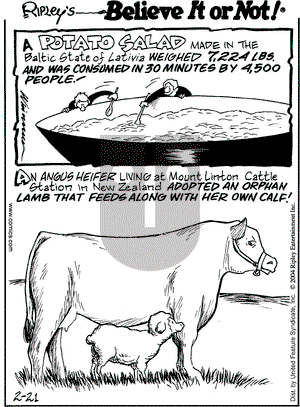 Ripley's Believe It or Not on Saturday February 21, 2004 Comic Strip