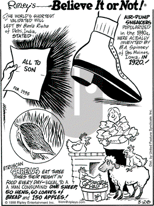 Ripley's Believe It or Not on Saturday March 28, 1998 Comic Strip