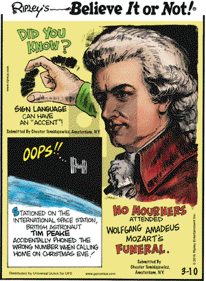 Ripley's Believe It or Not on Thursday March 10, 2016 Comic Strip