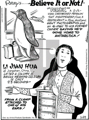 Ripley's Believe It or Not on Monday January 29, 2001 Comic Strip