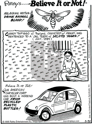 Ripley's Believe It or Not on Monday March 30, 1998 Comic Strip