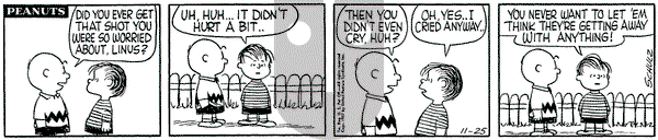 Peanuts on Monday November 25, 1957 Comic Strip