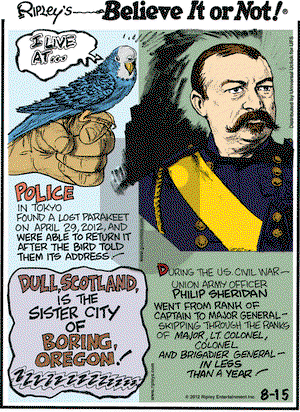 Ripley's Believe It or Not on Wednesday August 15, 2012 Comic Strip