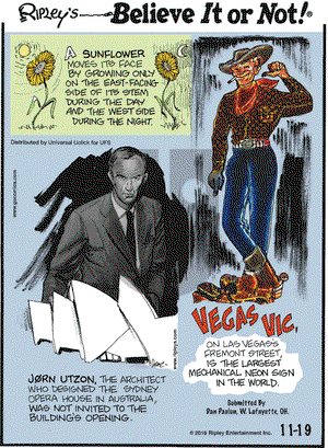 Ripley's Believe It or Not on Saturday November 19, 2016 Comic Strip