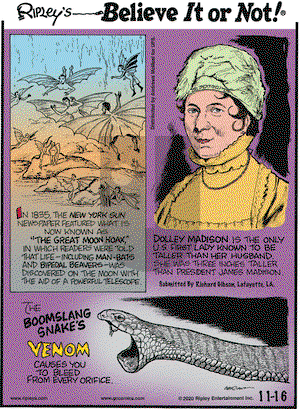 Ripley's Believe It or Not on Monday November 16, 2020 Comic Strip
