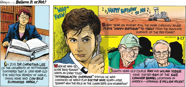 Ripley's Believe It or Not on Sunday September 17, 2017 Comic Strip